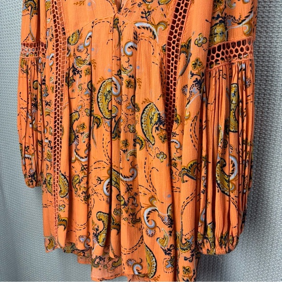 Free People Orange Just The Two Of Us Paisley Printed Tunic Dress Boho Fairy Med - Picture 4 of 9